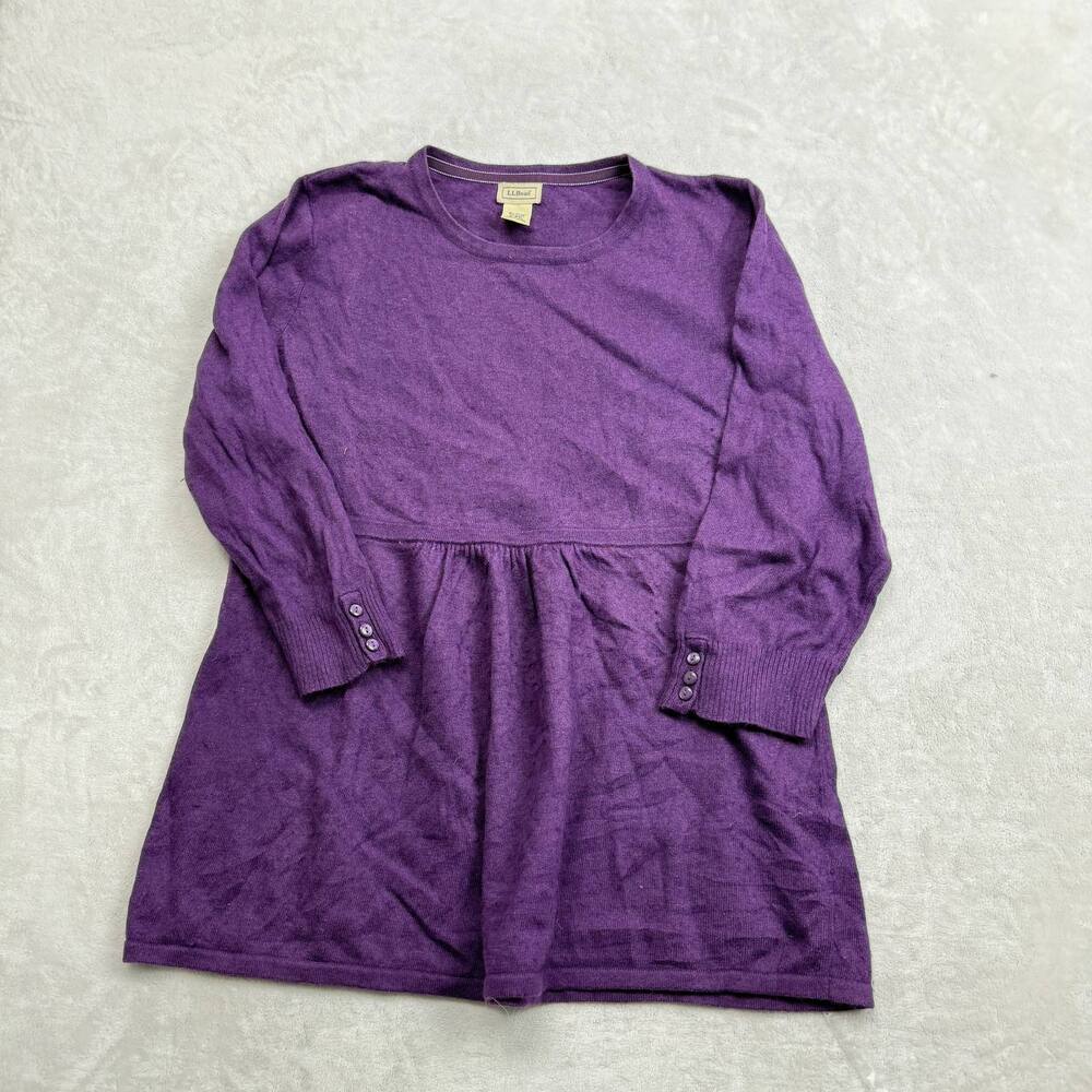 L.L. Bean Women's Sweater Purple Size L Cotton Angora Rabbit Hair Knit Pullover